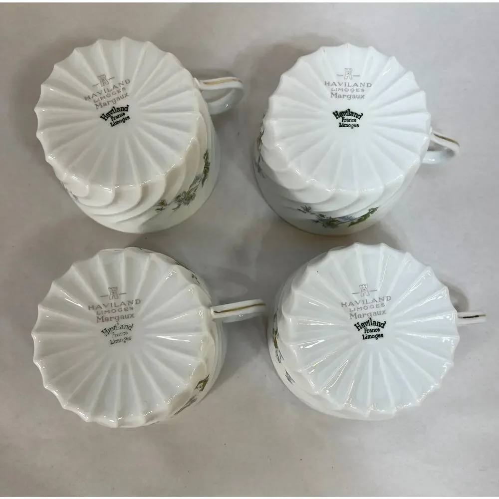 Margaux HAVILAND Flat Cup Limoges Porcelain Torse Blue Gold Floral Lot of 4 VTG